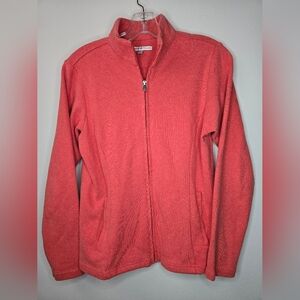 Peter Millar Salmon Pink Persimmon Mock Neck Full Zip Fleece Sweater- Size Small